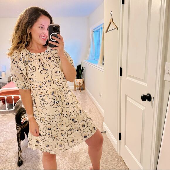 APIECE APART Cream Abstract Floral Cotton Mini Dress Medium - Picture 1 of 11